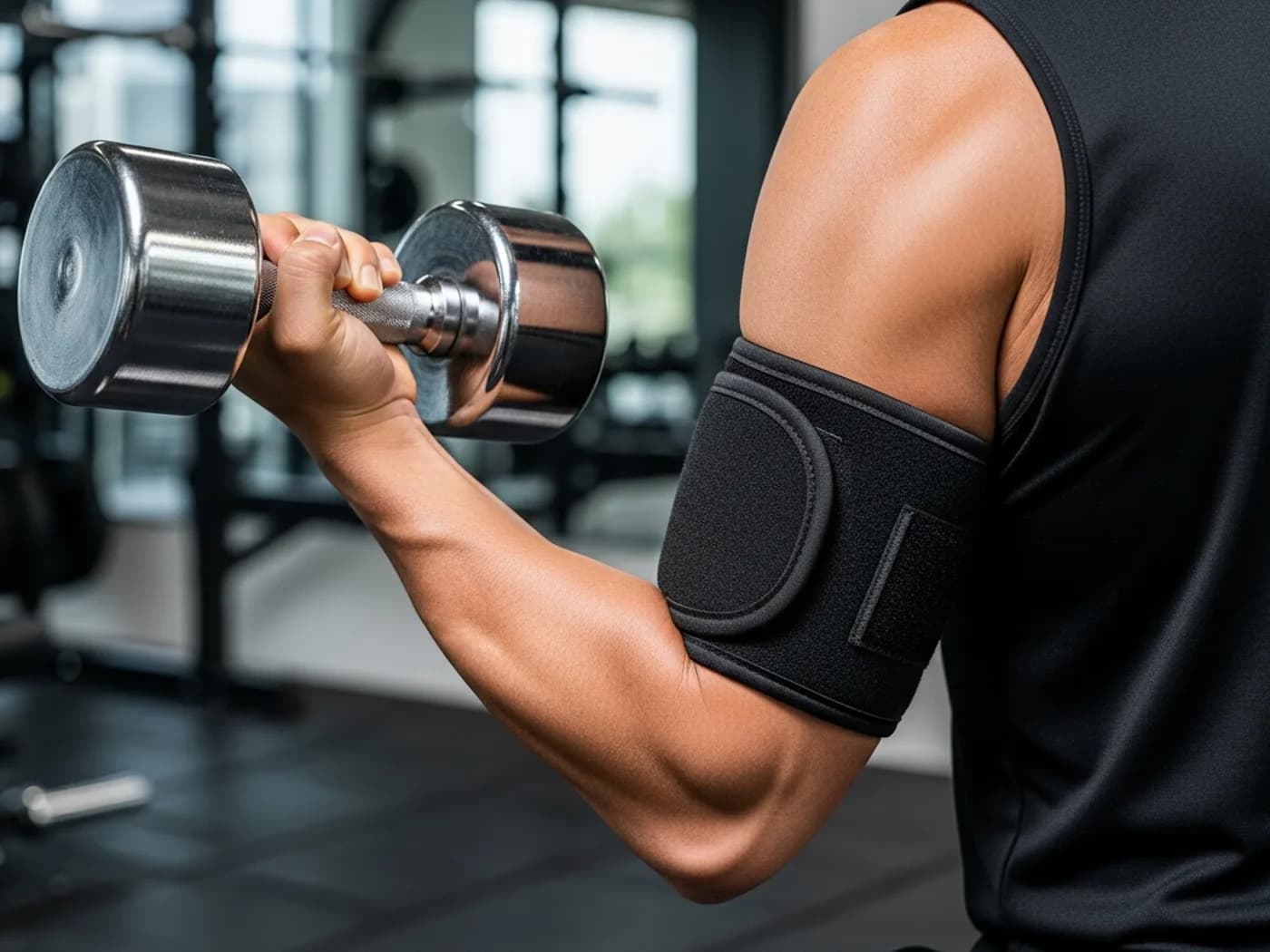 Athlete training with a blood flow restriction cuff during a rehab session