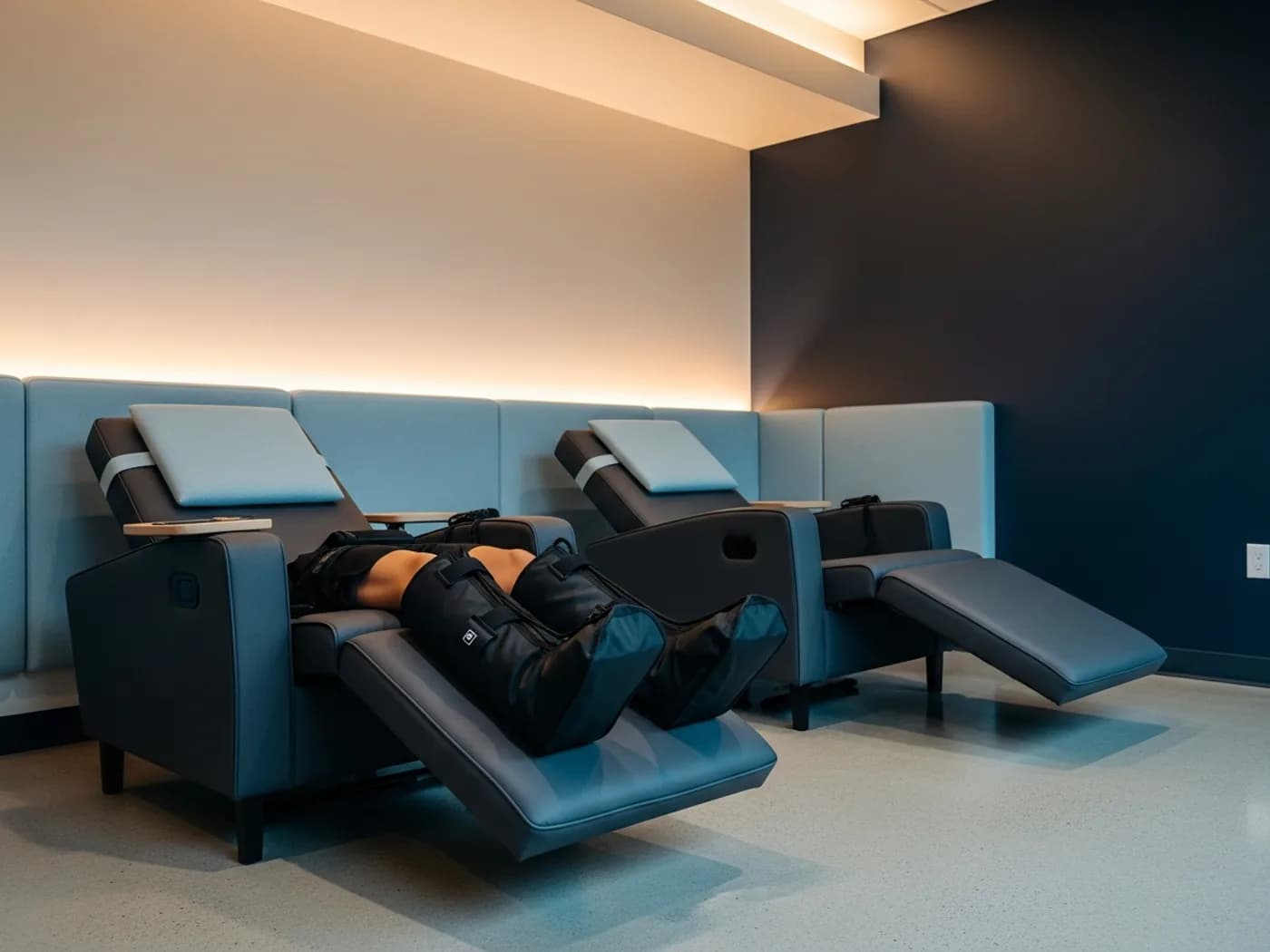 Recovery modalities including compression boots at the MYOLAB recovery center in Malvern, PA