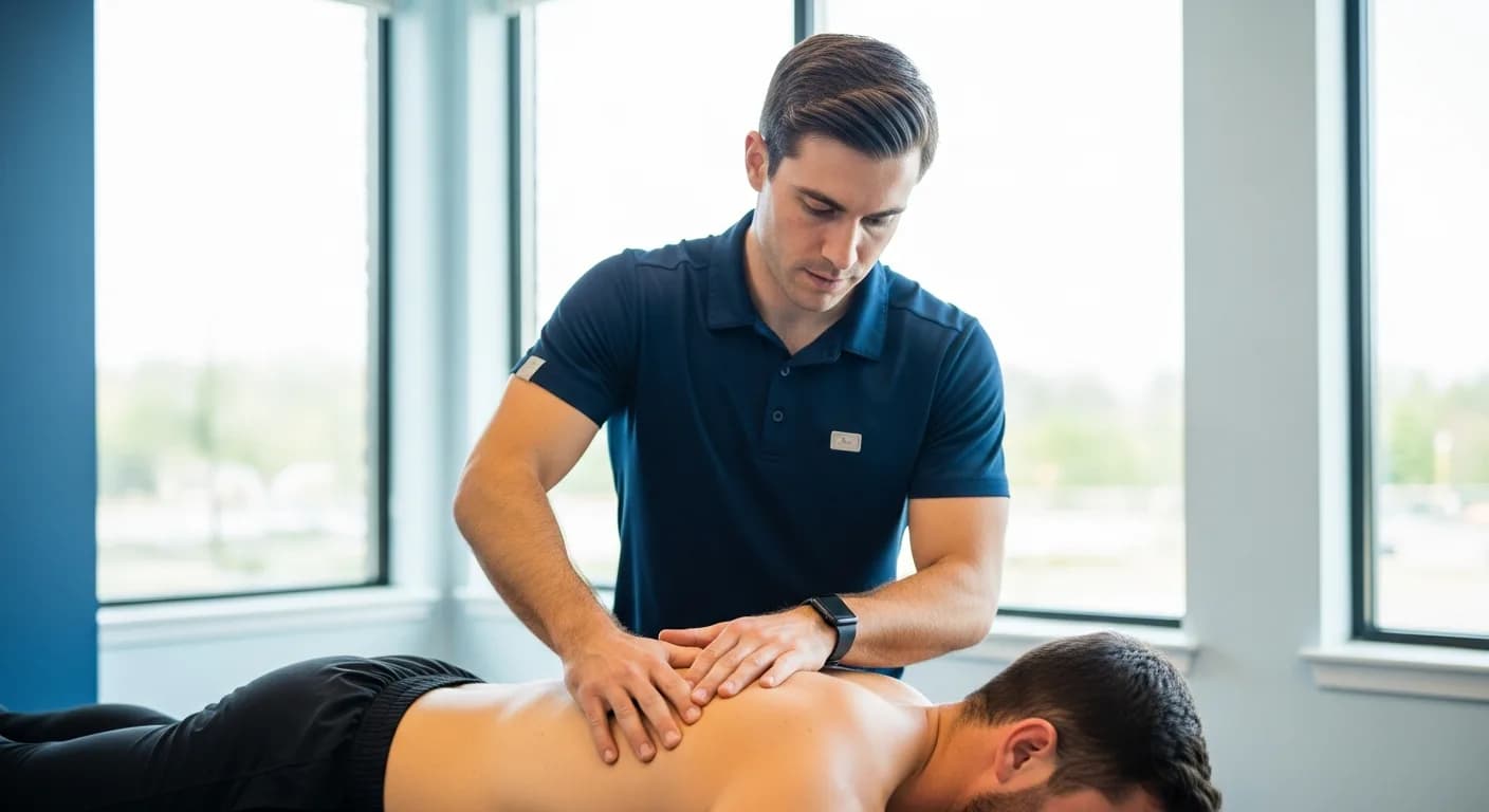 Sports chiropractor performing a precise spinal adjustment on a patient